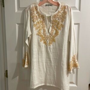 Beaded coral Barbara Gerwit linen tunic top